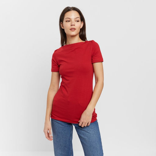 Футболка женская с вырезом лодочка MINAKU: Basic line, красная, размер 44