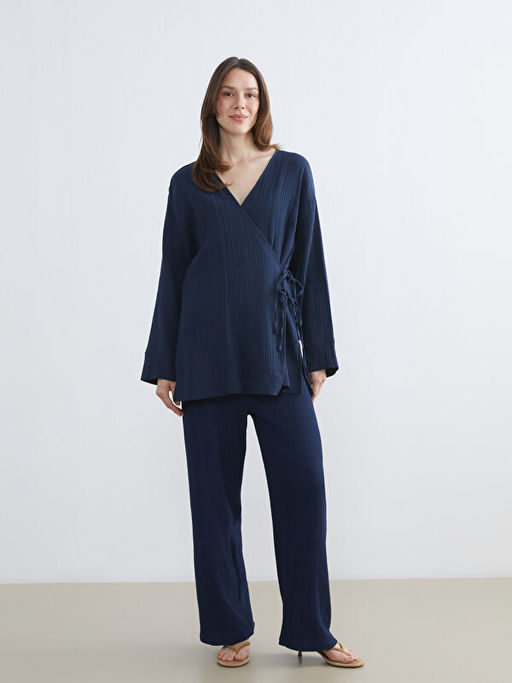 Kruvaze Yaka Dokulu Kad?n M?slin Kimono