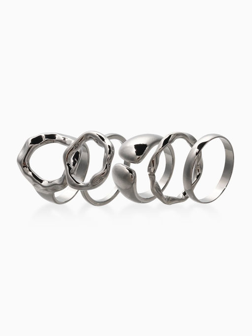 Набор колец 5 шт "Новый стиль" мятый, размер МИКС, цвет серебро