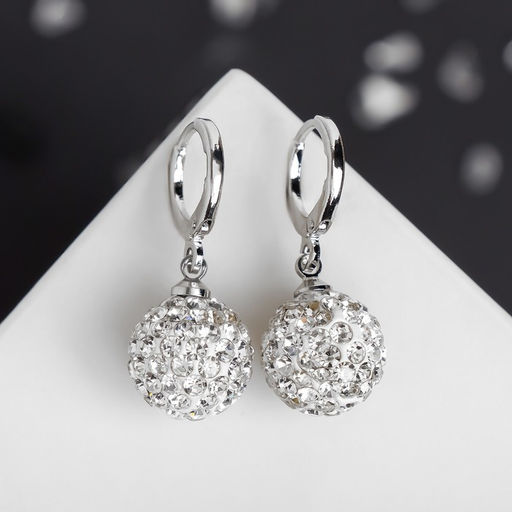 Серьги со стразами Шамбала сияние, белые в серебре