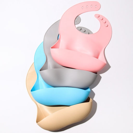 Нагрудник для кормления детский Крошка Я, силиконовый, с карманом, бежевый