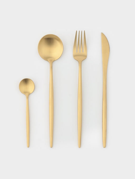 Столовые приборы Magistro Фолк, 4 предмета, нержавеющая сталь, золотистые  фото 2