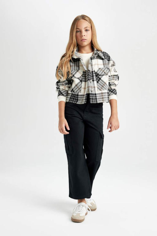 Широкие хлопковые брюки карго для девочек - Defacto фото 3