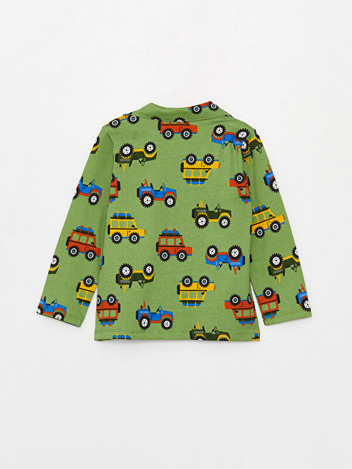 Polo Yaka Uzun Kollu Bask?l? Erkek Bebek Pijama Tak?m