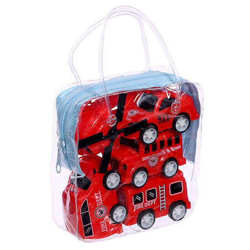 Набор машин «Пожарная», 4 машинки и вертолёт, инерция