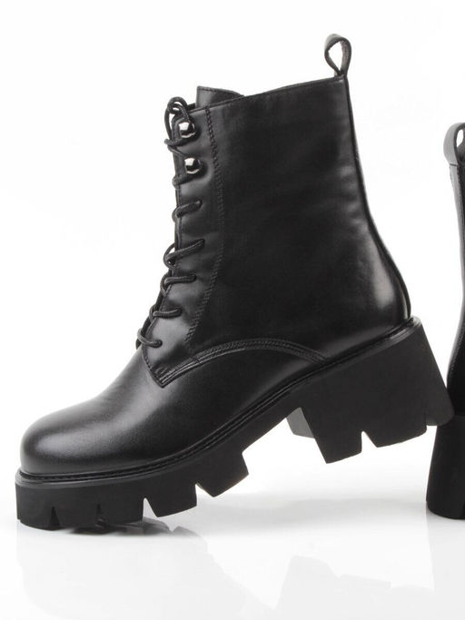 01-BE22B-3A BLACK Ботинки демисезонные женские (натуральная кожа, байка)