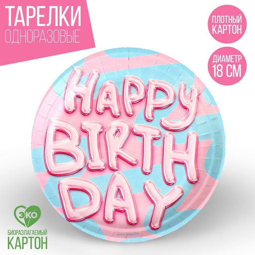 Цена за 10 шт. Тарелка бумажная Happy Birthday, 18 см