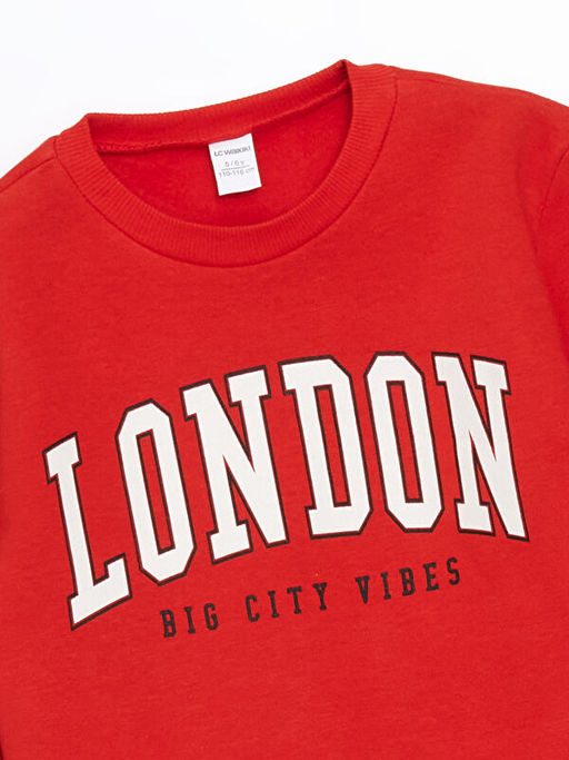 Bisiklet Yaka Bask?l? Erkek ?ocuk Kal?n Sweatshirt