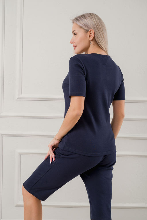 Пижама женская из бридж и футболки из интерлока Королева темно-синий - Амадэль фото 8