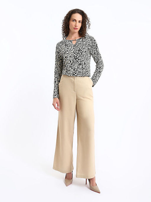 Bisiklet Yaka Desenli Uzun Kollu Kad?n Bluz