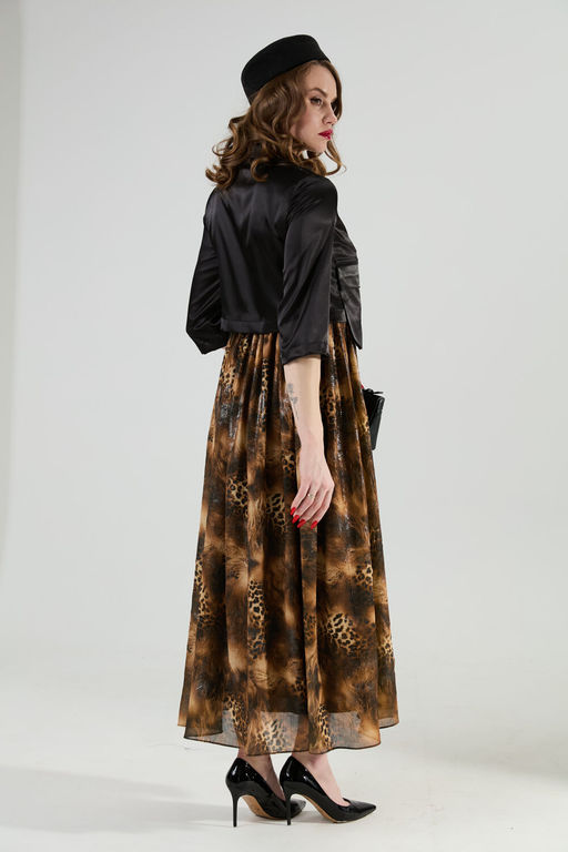 Платье NIKVA н514-4 чёрный и кофейный леопард  фото 7