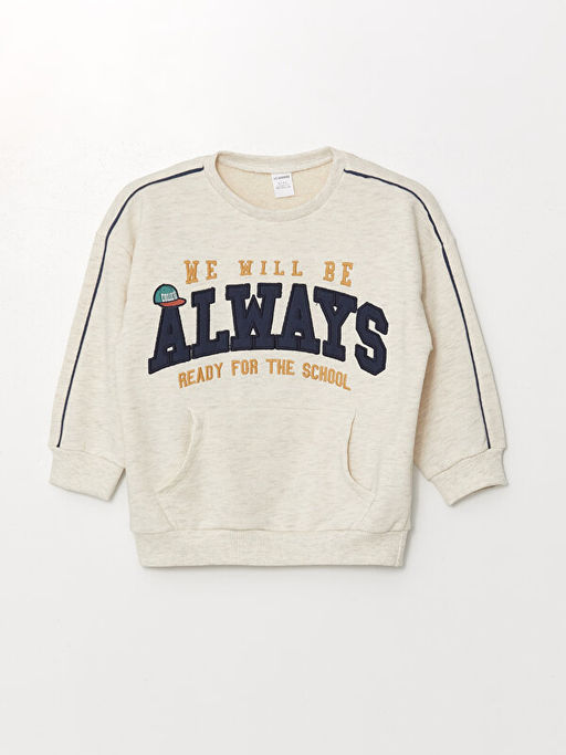 Bisiklet Yaka Bask?l? Erkek Bebek Sweatshirt