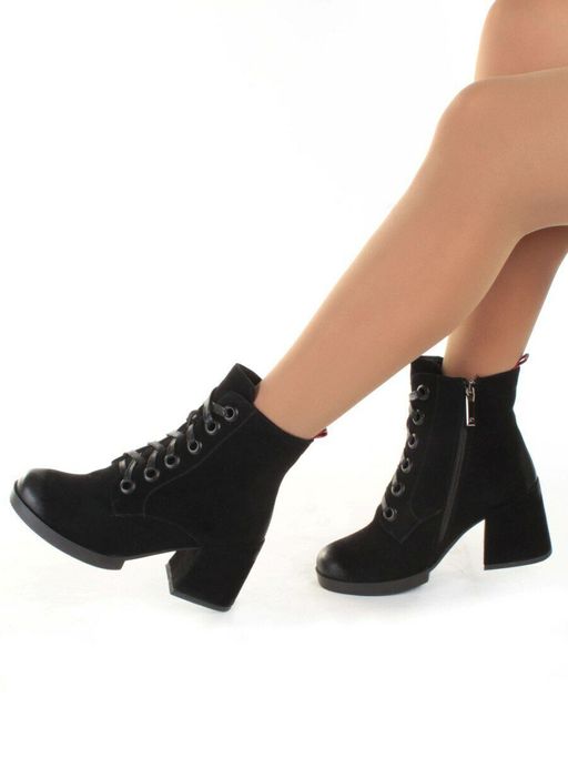 04-R180-1 BLACK Ботинки зимние женские (натуральная замша, натуральный мех) - Фабричный китай фото 4