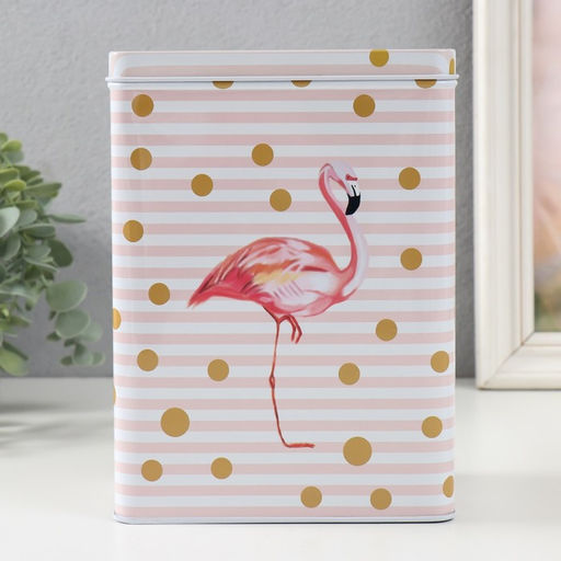 Набор шкатулок для хранения мелочей, украшений «Прямоугольная. Фламинго и золотой горох», 2 шт., металл