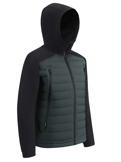 Куртка мужская гибридная стёганая с капюшоном с графеновой подкладкой цвета хаки 9627_1Kh