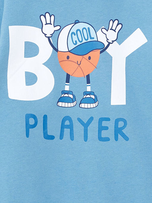 Bisiklet Yaka Bask?l? Uzun Kollu Erkek ?ocuk Sweatshirt 2li