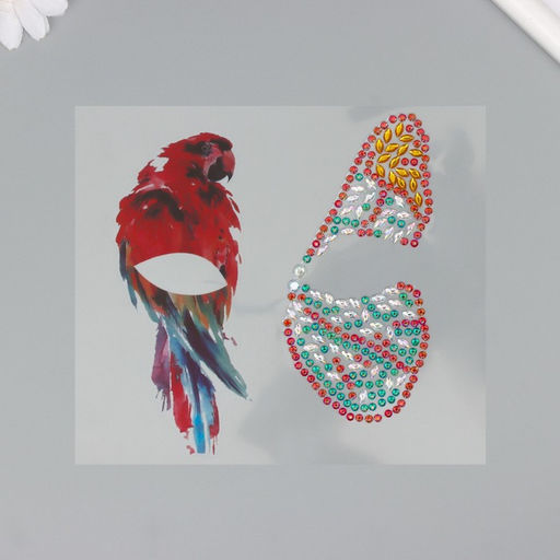 Наклейка - стразы на лицо Крыло бабочки и попугай, 16?17 см