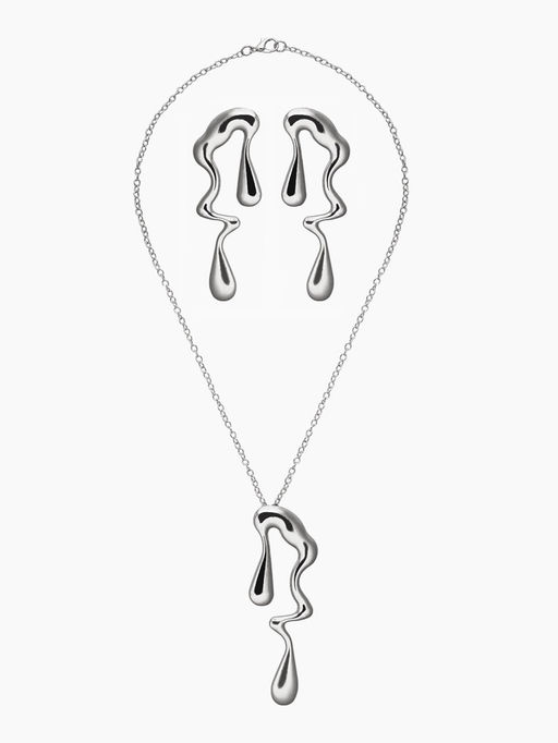 Гарнитур 2 предмета: кулон, серьги Капли таяние, цвет серебро