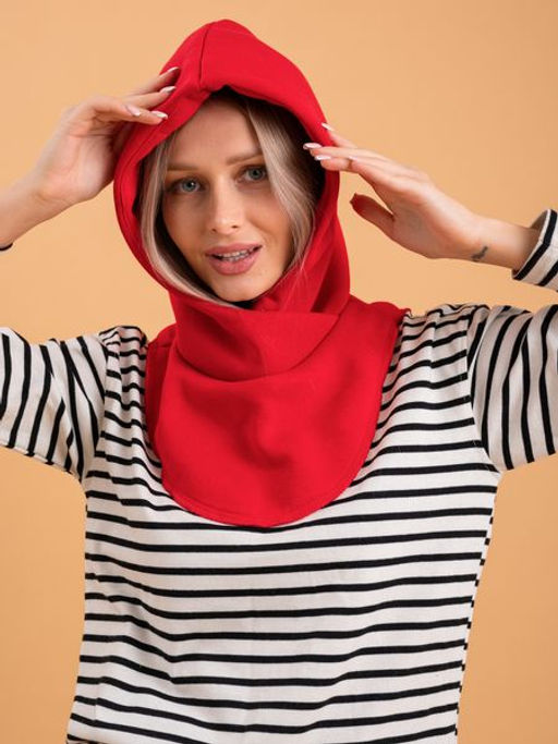 Капор трикотажный красный, капюшон - Yollochka фото 5