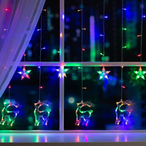 Гирлянда Бахрома 2.4?0.9 м с насадками Олень, IP20, прозрачная нить, 138 LED, свечение мульти, 8 режимов, 220 В - Luazon lighting фото 2