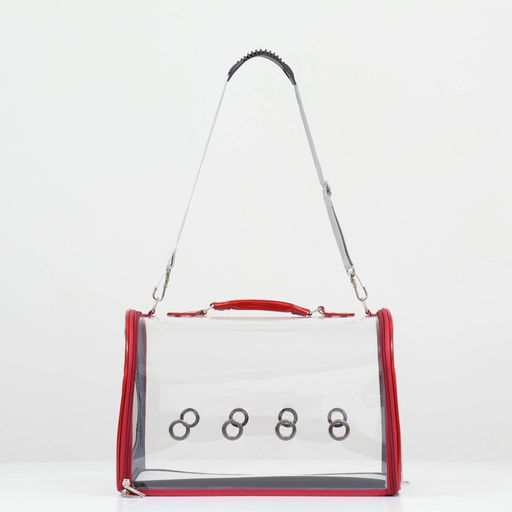 Сумка - переноска для животных, прозрачная, 43 х 24 х 28 см, красная - Пижон фото 2