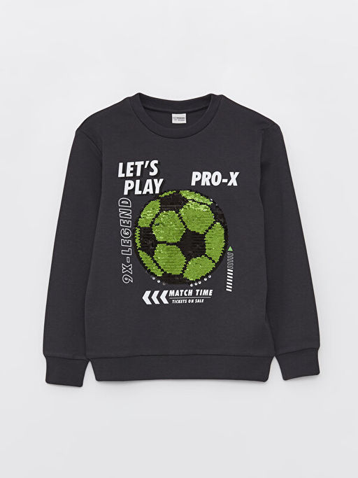 Bisiklet Yaka Bask?l? ?ift Y?nl? Payetli Uzun Kollu Erkek ?ocuk Ti??rt - Waikiki фото 2