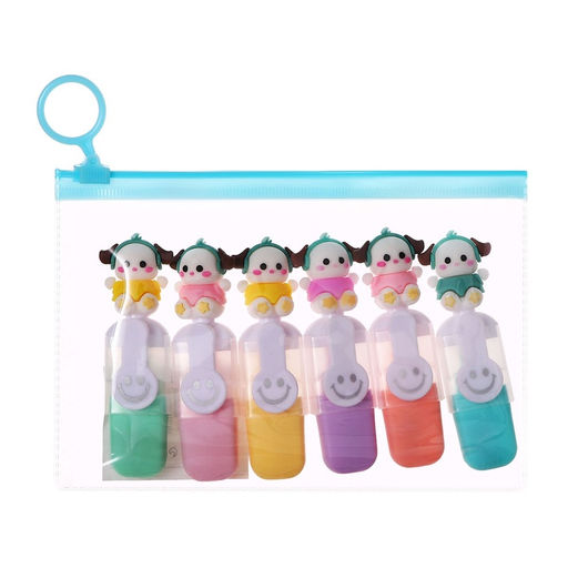 Набор маркеров текстовыделителей, 6 штук, 6 цветов «Милашка», в пенале на молнии