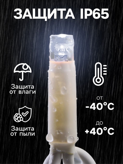 Гирлянда «Занавес» 2×6 м, IP65, УМС, белая нить каучук, 1000 LED, свечение белое, 220 В