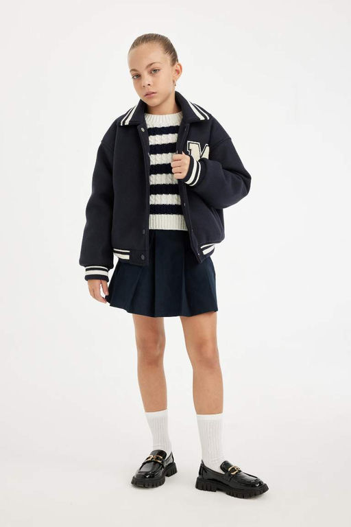 Пальто с воротником на молнии для девочек - Defacto фото 7