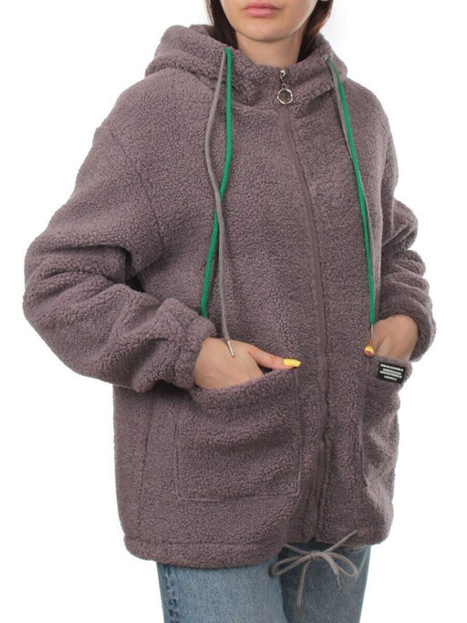 1006 GRAY/VIOLET Куртка плюшевая демисезонная (65% хлопок, 35% полиэстер) оверсайз 44-54 - Фабричный китай фото 2