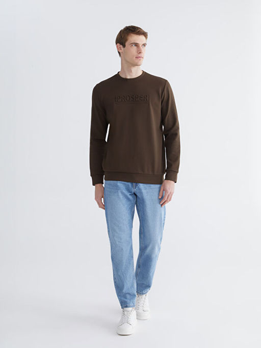 Bisiklet Yaka Bask?l? Erkek Sweatshirt