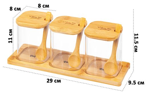 Набор банок для специй Elan Gallery Crystal Glass 3 шт 450 мл с ложкой фото 2