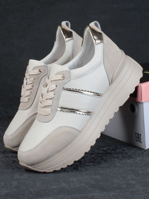 05-PDE40-1 BEIGE Кроссовки женские (натуральная кожа, натуральная замша)