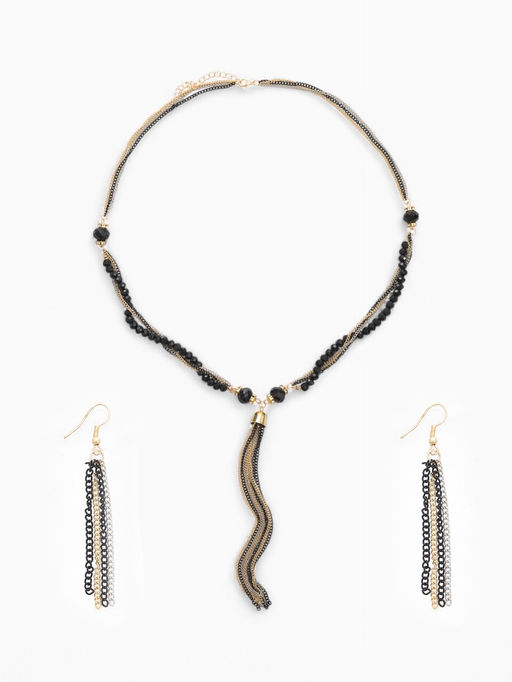 Набор 2 предмета: серьги, бусы Унисон накрученность, цвет золото в чёрном, 60 см