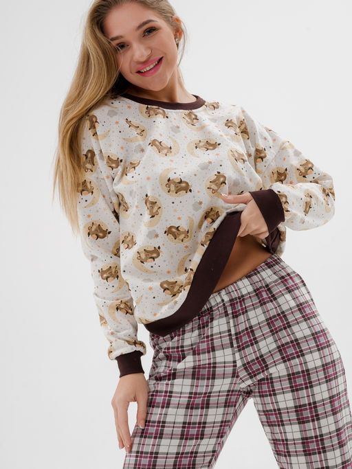 Пижама женская из джемпера и брюк из футера Олененок бычок