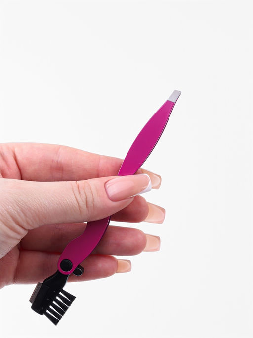 Щёточка с пинцетом и бритвой для бровей и ресниц, 3в1, 10.5 см, МИКС