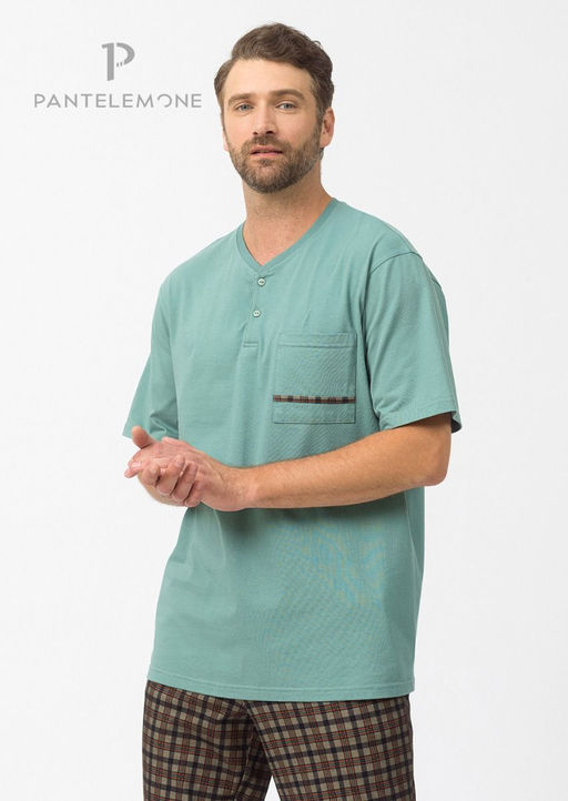 Домашний мужской комплект PDK-321 Зеленый/Клетка бежевая/оранжевая - Pantelemone фото 4