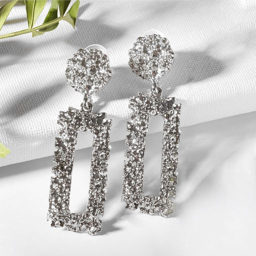 Серьги металл «Карибы» прямоугольные, цвет серебро