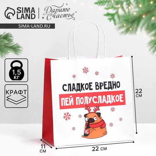 Пакет подарочный новогодний «Сладкое вредно», 22×22×11 см