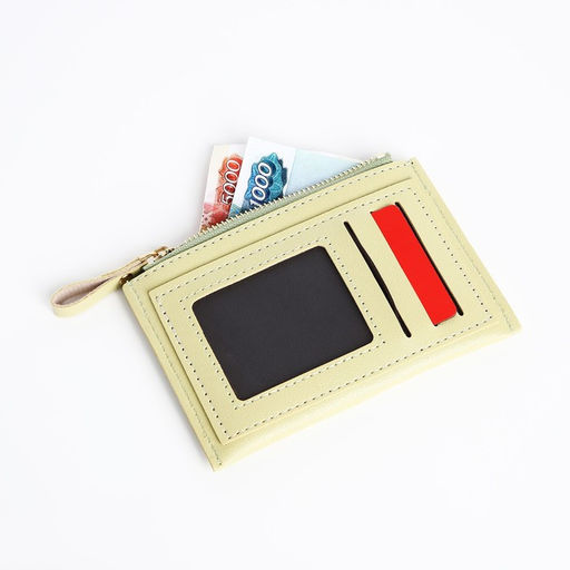 Картхолдер с монетницей на молнии, на 3 карты, с окошком, светло-зелёный