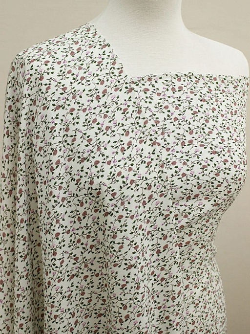 Штапель Премиум Ажурный вьюнок на молочном, ш.1.45м, вискоза-100%, 105гр/м.кв - Купава фото 2