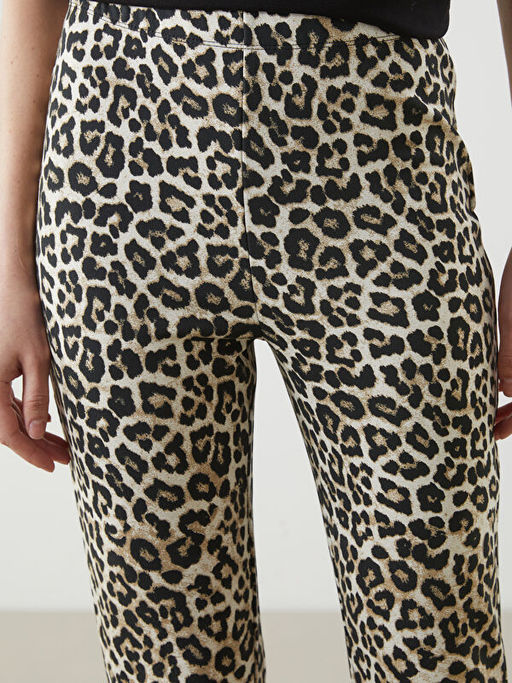 Beli Lastikli Leopar Desenli Kad?n Pantolon