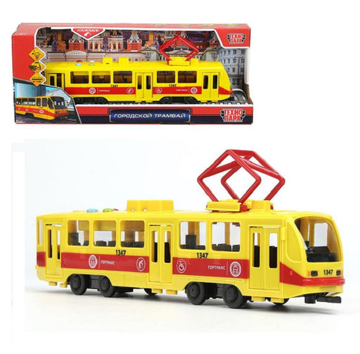 Технопарк. Городской трамвай свет-звук 30 см, пластик, дв, инерц, желт, кор. арт.TRAM71403-30PL-YERD