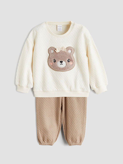 Hayvan Fig?rl? K?z Bebek Sweatshirt ve Pantolon