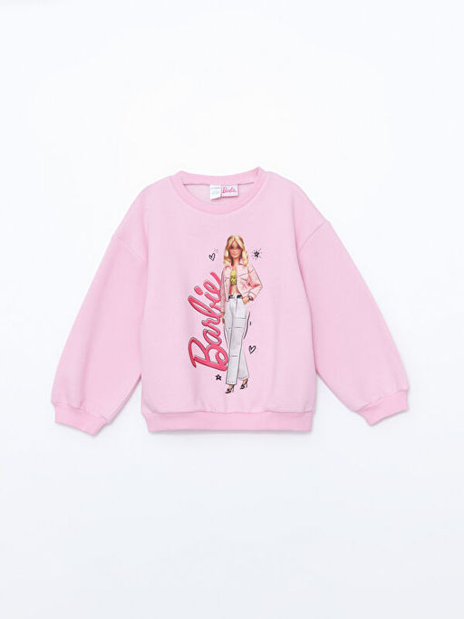 Bisiklet Yaka Barbie Bask?l? K?z ?ocuk Sweatshirt