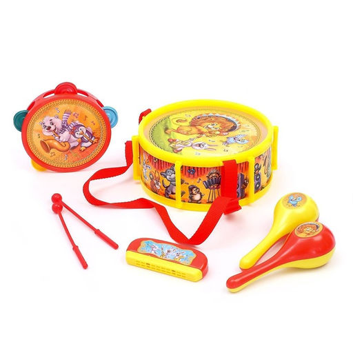 Набор музыкальных инструментов Мульт Бэнд-2, 7 предметов: барабан, бубен, 2 маракаса, губная гармошка, 2 палочки, цвета МИКС - Zabiaka фото 3