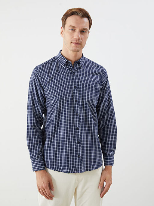 Regular Fit Uzun Kollu Ekose Gabardin Erkek G?mlek