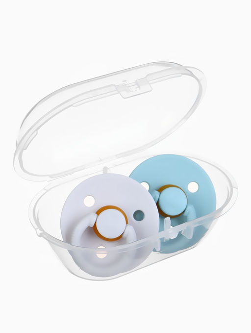 Соски-пустышки, от 0 мес., латекс, классические, в контейнере, набор из 2 шт., серо-синий/серый, M&B