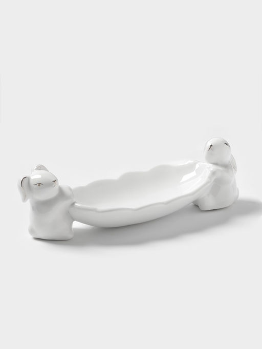 Блюдо Доляна «Зайки в золотом», 21×8×6 см, цвет белый