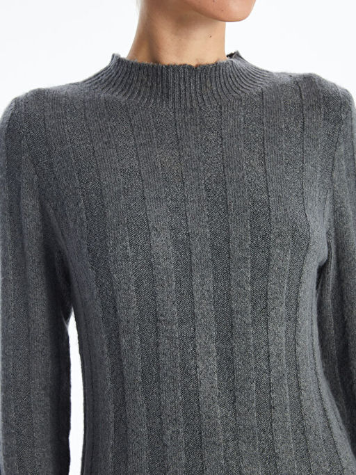 Bisiklet Yaka D?z Uzun Kollu Kad?n Triko Elbise